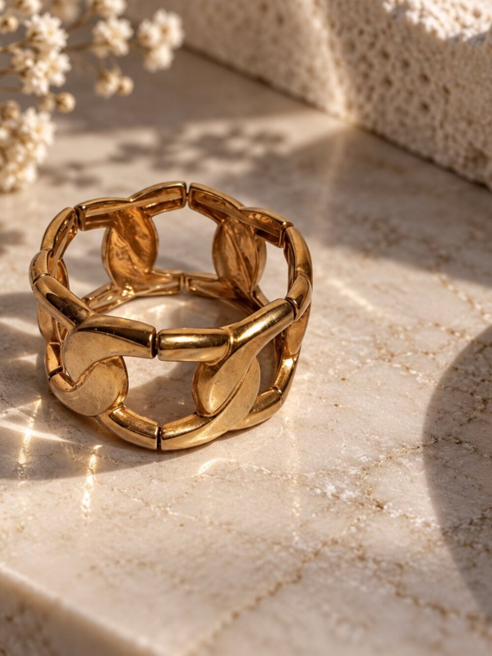 Vintage Gold Tone Chunky Chain Link Stretch Cuff Bracelet